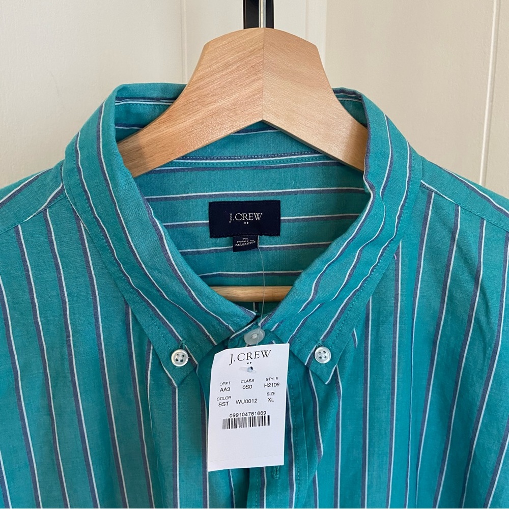 NWT J Crew Factory Green Stripe Button Down Long Sleeve Shirt Men’s XL 90s Y2K